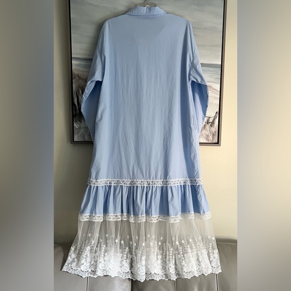 DINT Long Sleeve Dress Sz L Boho Midi Shirt Oversized Ruffle Lace Embroidery - Picture 17 of 17